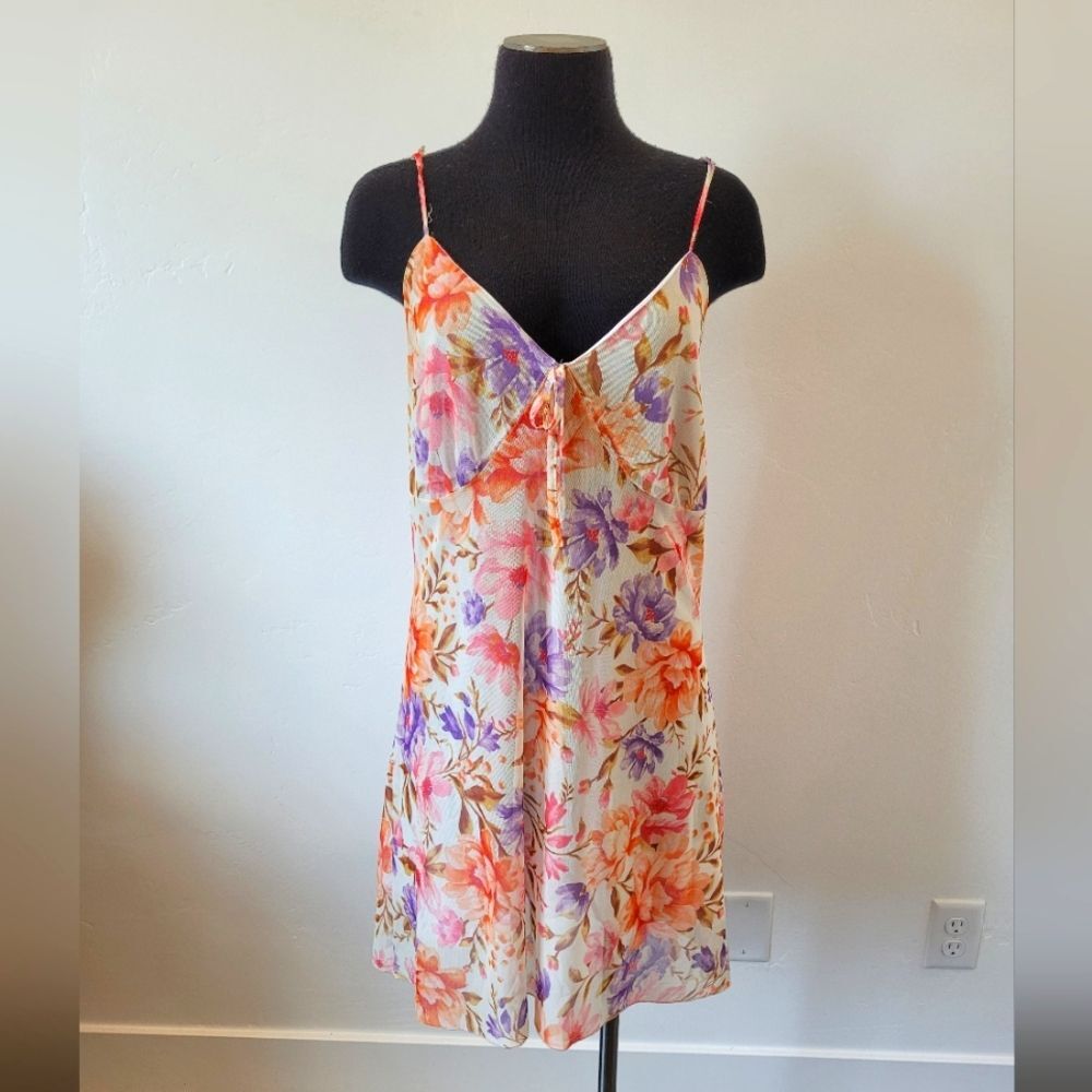 LunaMoon Floral SlipDress Y2K Babydoll Empire Waist Fairycore Whimsical Dainty L